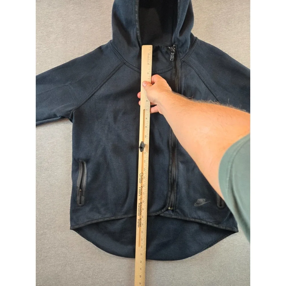 Nike Tech Hoodie Women Small Black Full Zip Asymmetric‎ Jacket Sweatshirt Drill